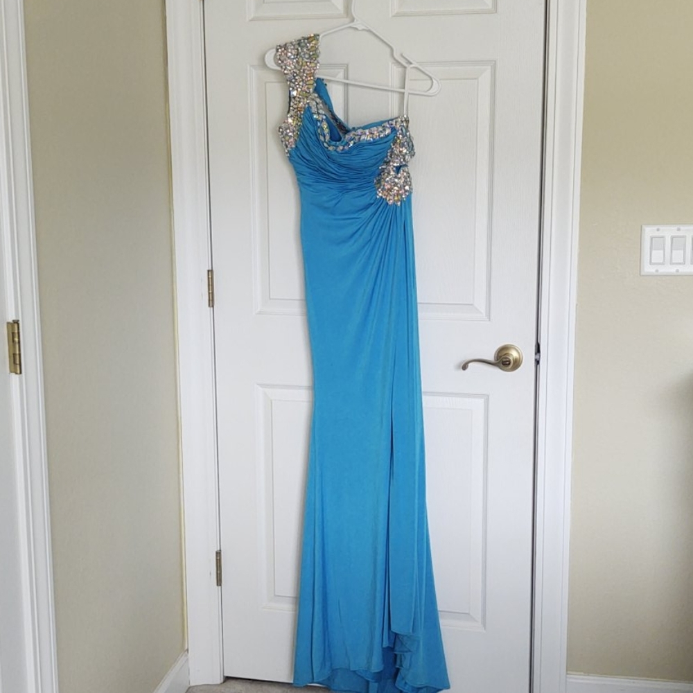 Tony Bowls One-Shoulder Rhinestone Cutout Gown